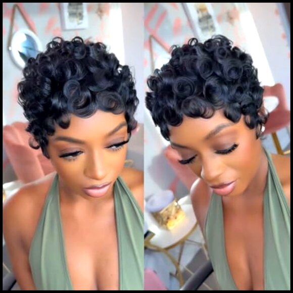 Short Pixie Cut Human Hair Wig Glueless Layered With Bangs Put On Go main image 4
